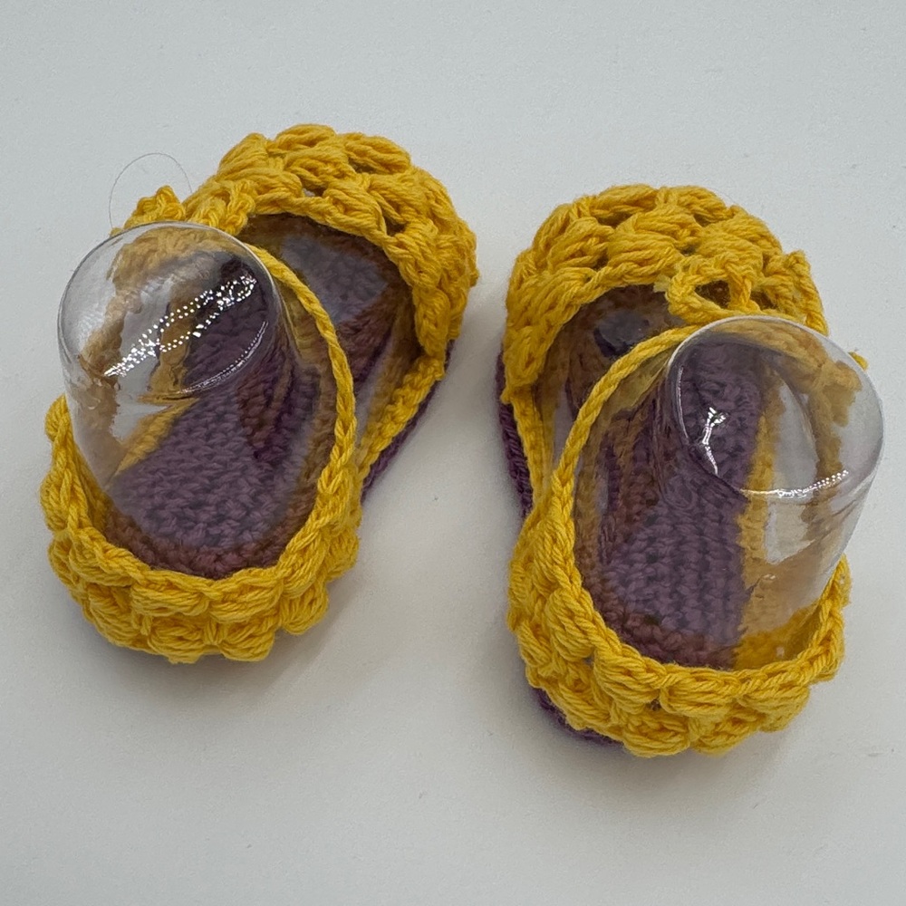 Handmade Yellow and Purple Baby Crochet Shoes - Picture 4 of 6